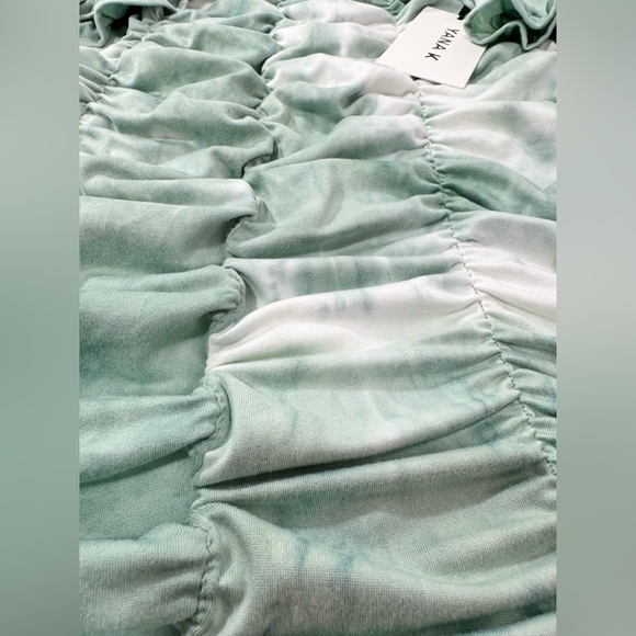 NWT Yana K Venetian Mini Dress Sage Green Tie Dye Ruched Sz Large USA MSRP $128 - Picture 5 of 9